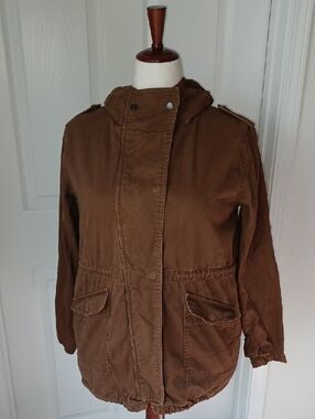 Forever 21 Brown Hooded Drawstring Utility Jacket Medium